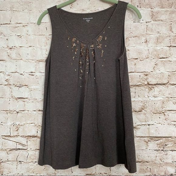 EILEEN Fisher Sz PS Sleeveless Knit Top Sequins - Picture 1 of 6